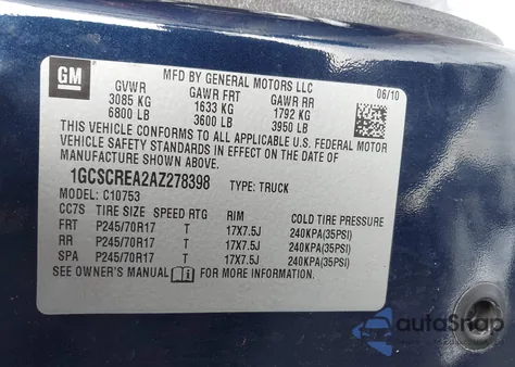 2010 Chevrolet Silverado 1500 Ls z USA, uszkodzony, nr VIN 1GCSCREA2AZ278398